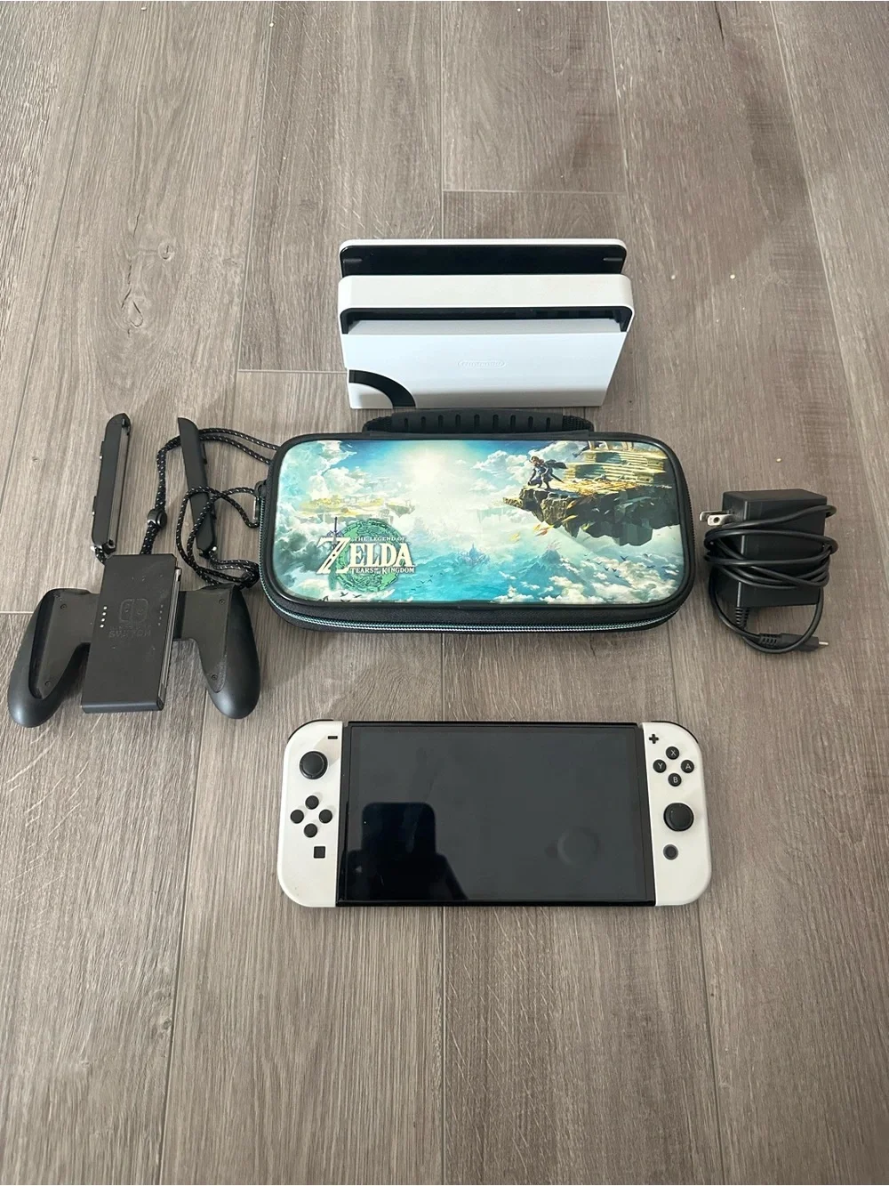 Nintendo Switch OLED Console with White Joy‑Con and Zelda Carry Case